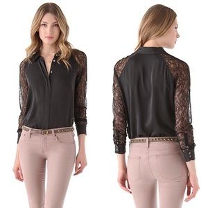 Equipment Lace & Silk Women’s Blouse. Quinn Contrast. Saks, Black, XS, NWT